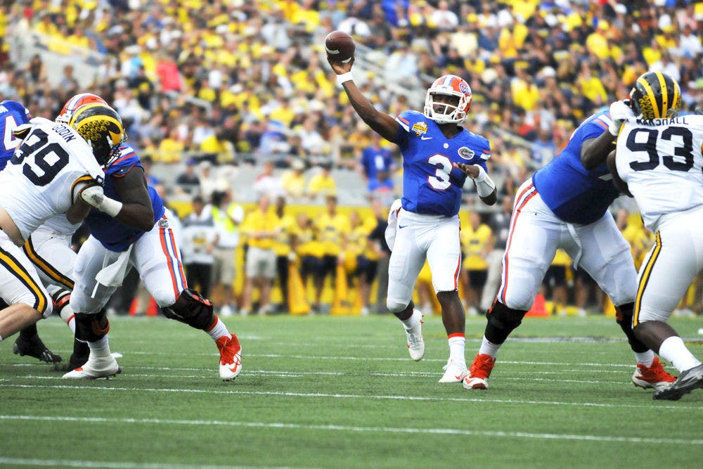 UF quarterback Treon Harris (3) passes during Florida's 41-7 loss to Michigan in the Citrus Bowl on Jan. 1, 2016, in Orlando.