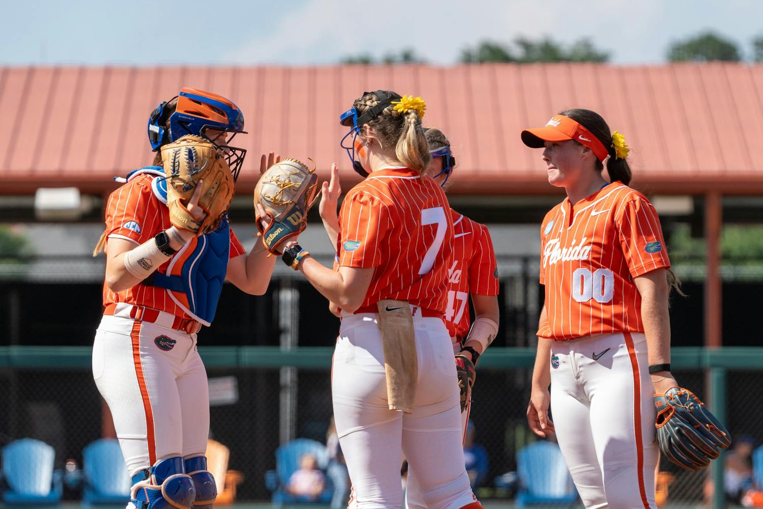 Freshman right-handed Keagan Rothrock is greeted in the circle by her teammates during a home game versus South Alabama on Sunday, May 19, 2024.