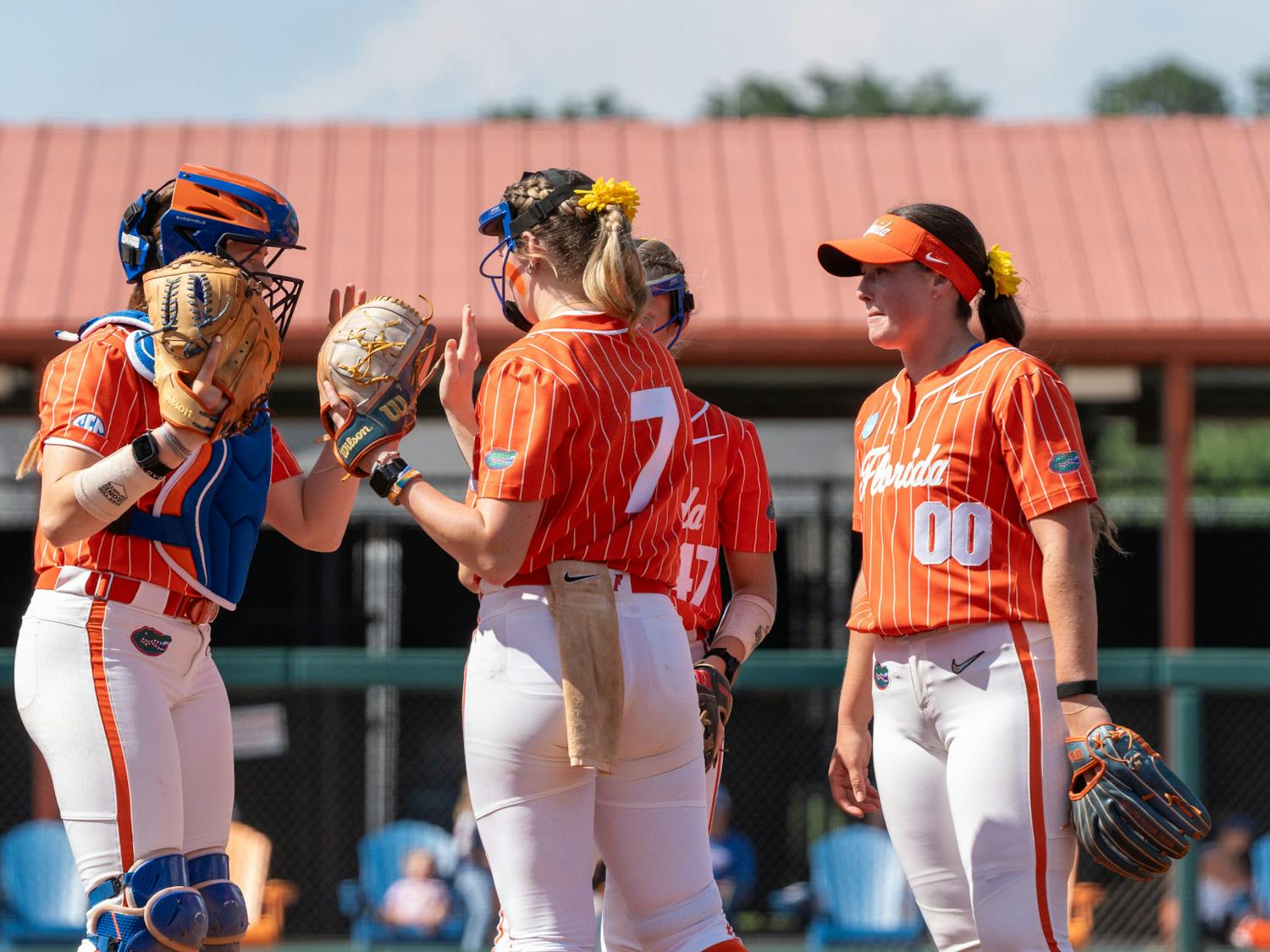Freshman right-handed Keagan Rothrock is greeted in the circle by her teammates during a home game versus South Alabama on Sunday, May 19, 2024.