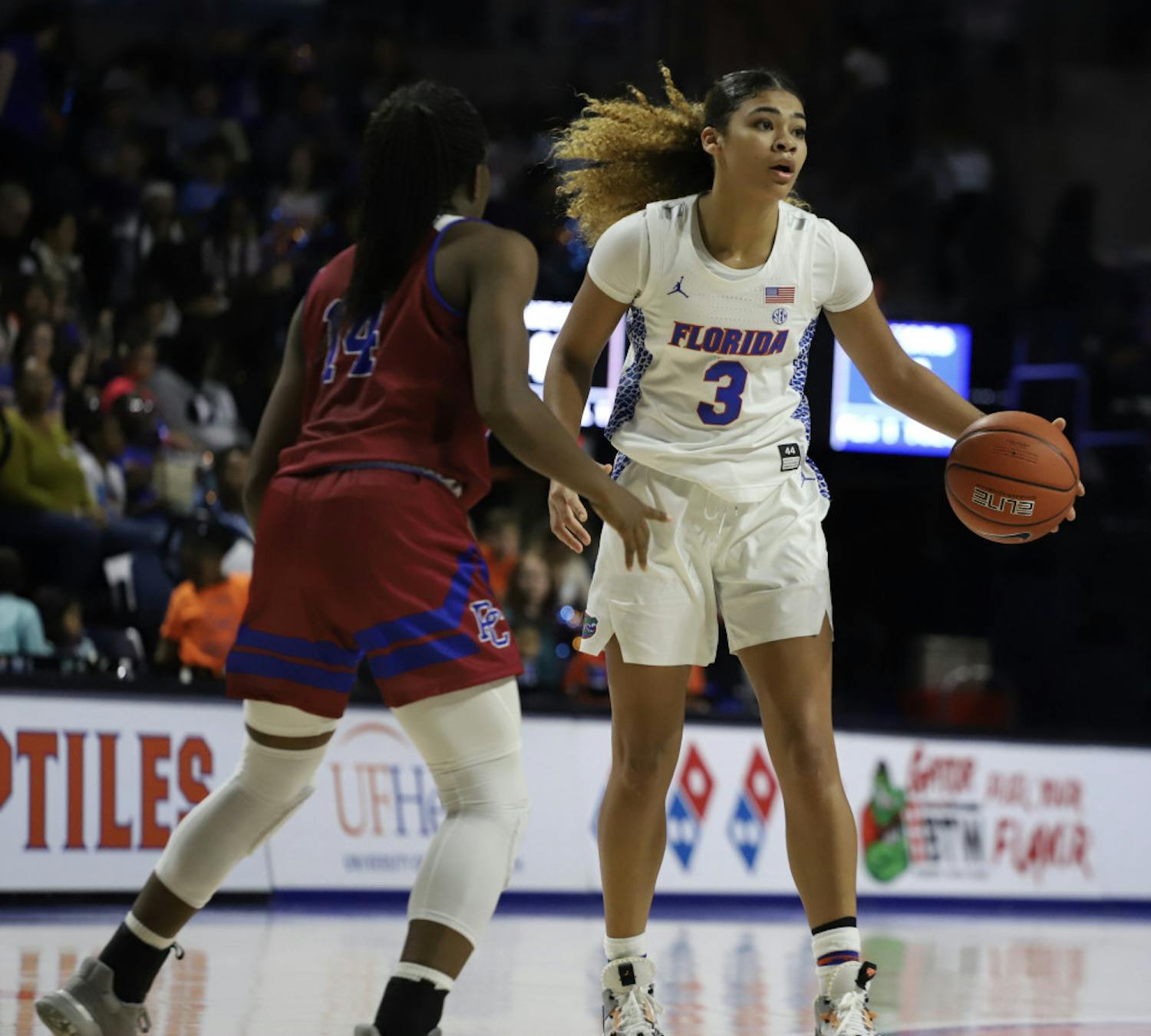 Sophomore guard Lavender Briggs at the Gators' game versus Presbyterian last season. This year Florida will play an abridged 24-game schedule with 16 conference tilts.