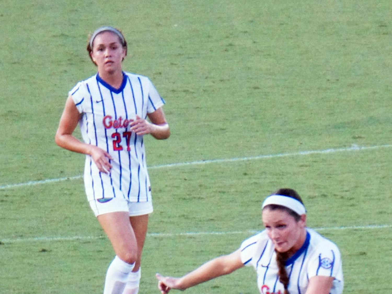 UF forward Brooke Sharp shoots during Florida's 2-1 loss to Texas A&amp;M on Sept. 10, 2015 at Donald R. Dizney Stadium.