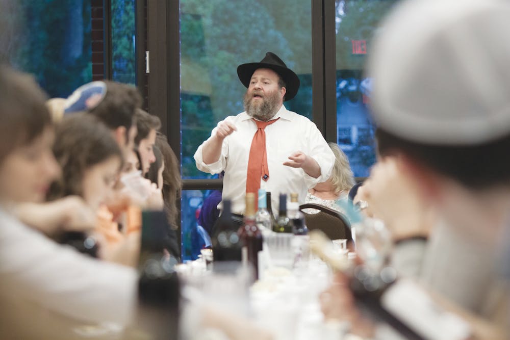 <p dir="ltr"><span>Rabbi Berl Goldman, a director of the Lubavitch Chabad Jewish Center, speaks to about 600 people before officially starting Passover at about 8 p.m. on Monday.</span></p><p><span> </span></p>