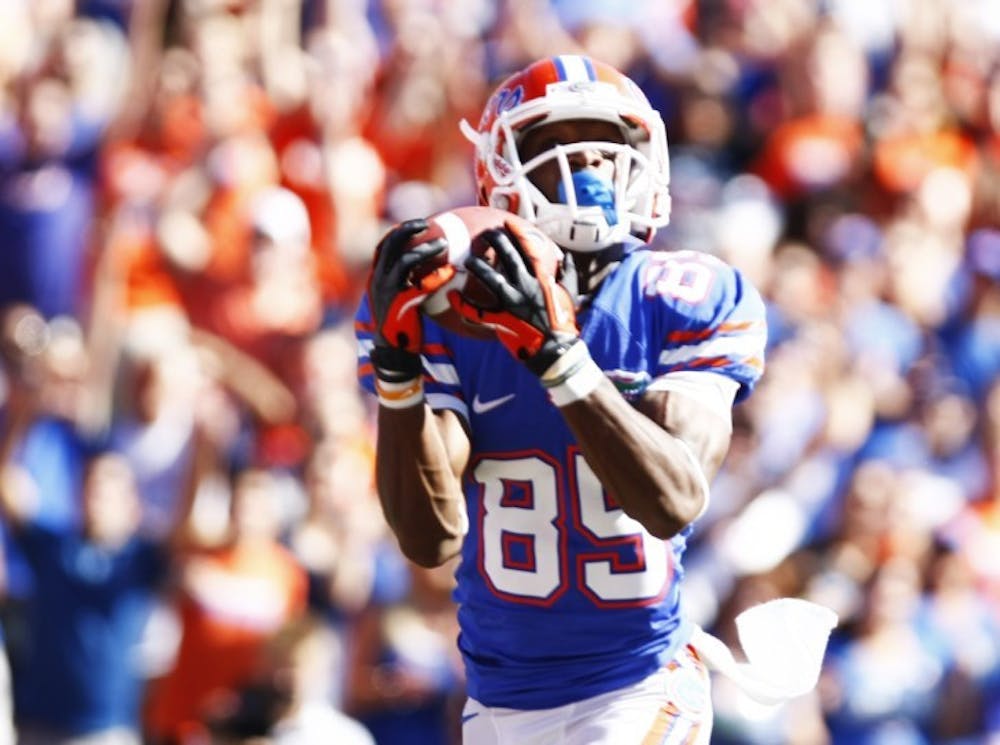 <p><span>Wideout Frankie Hammond Jr. hauls in a 43-yard touchdown during UF’s 14-7 win against Missouri on Saturday. The play was called back due to a holding call on Jon Halapio.&nbsp;</span></p>
<div><span><br /></span></div>