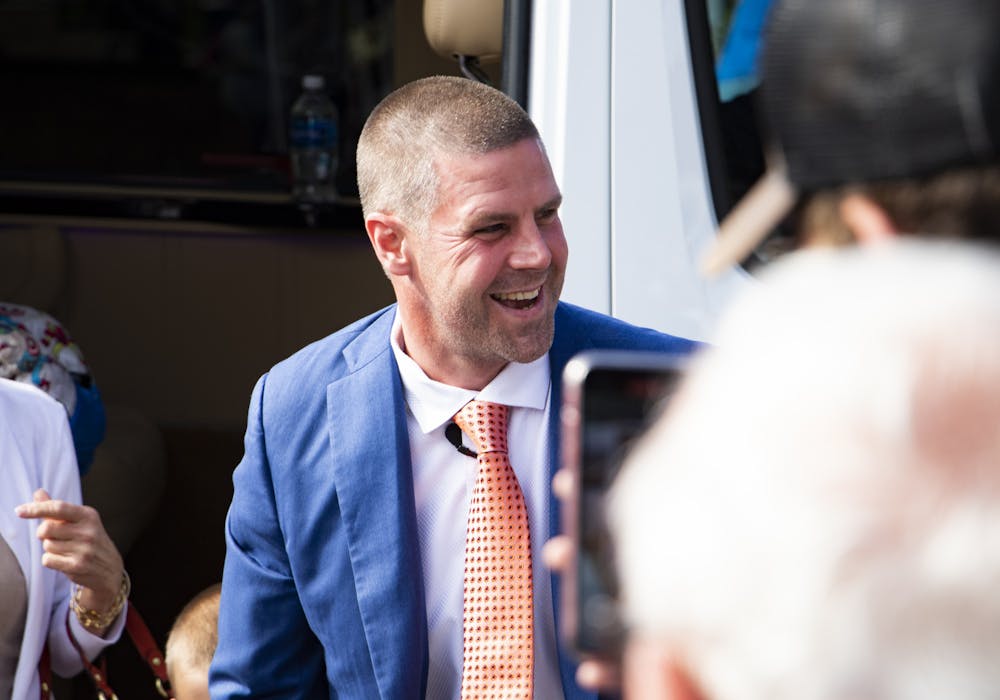 <p>Florida Football Coach Billy Napier arrives with his family at Ben Hill Griffin Stadium for his first day on the job on Sunday, Dec. 5, 2021. </p><p></p>