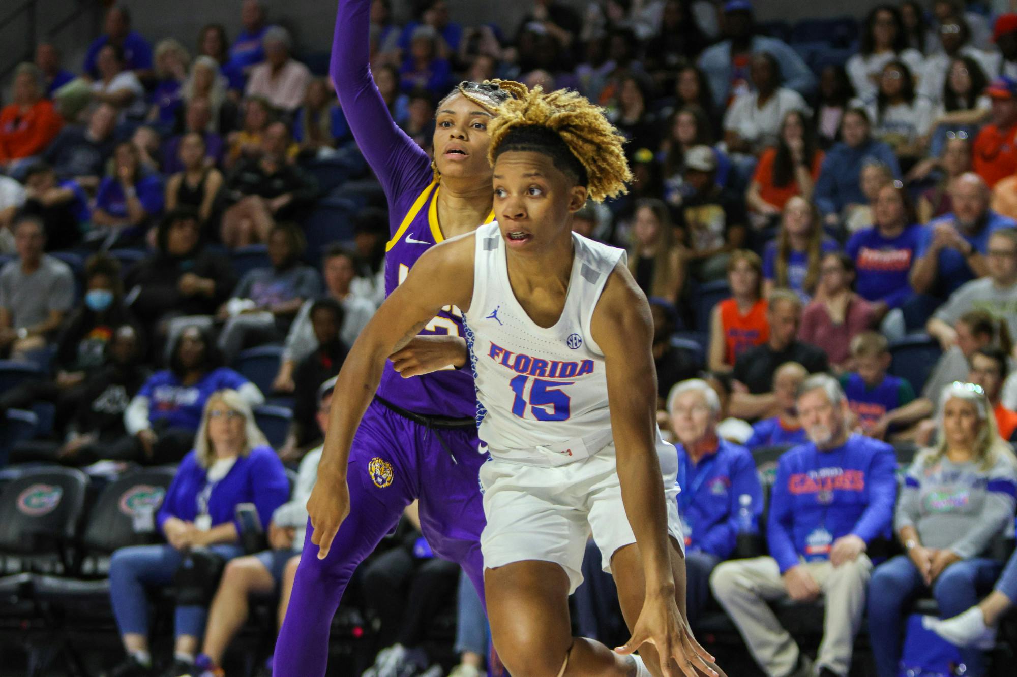 Florida guard Nina Rickards dribbles the ball in the Gators' 90-79 loss to the Louisiana State Tigers Sunday, Feb. 19, 2023.