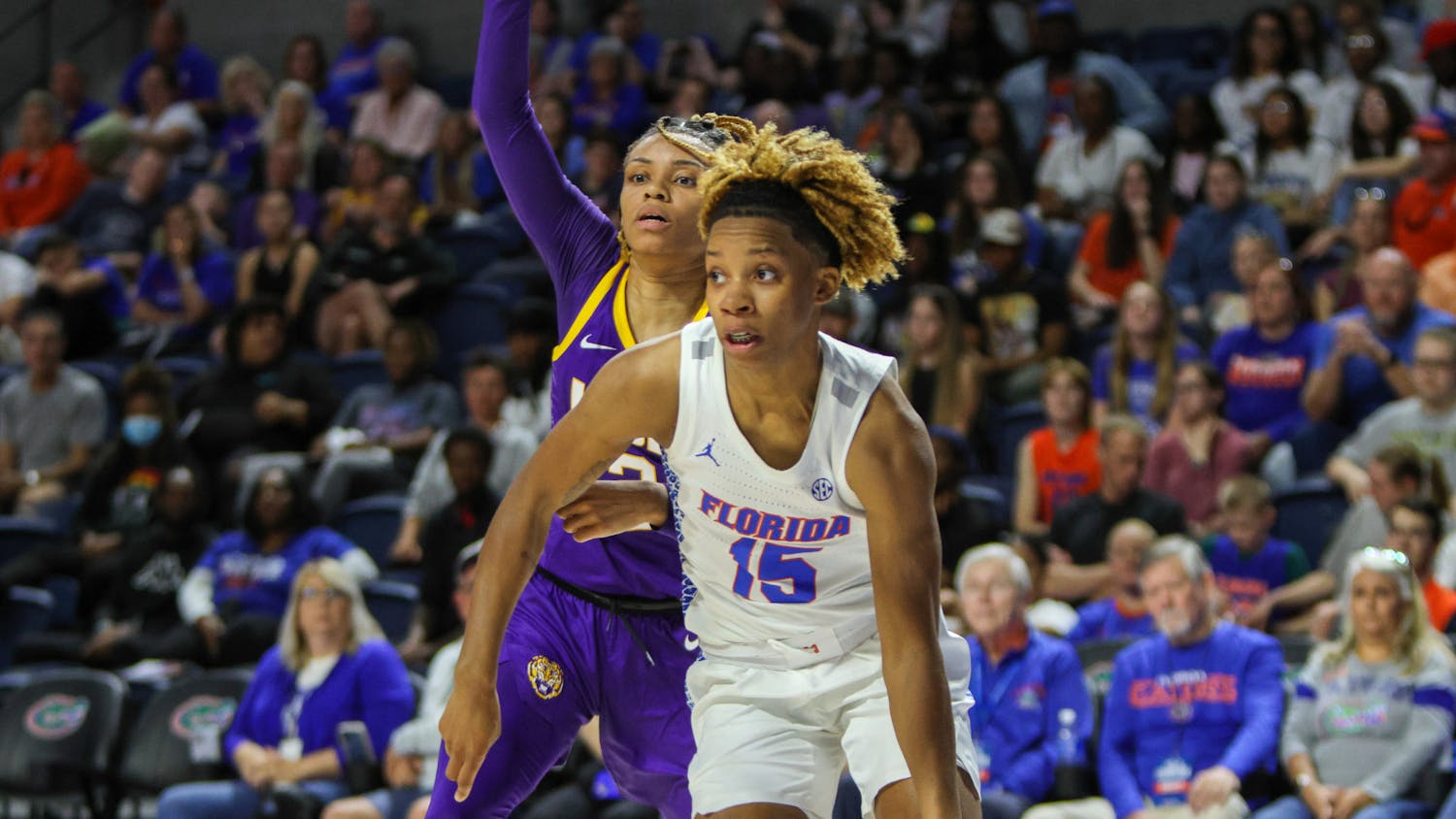 Florida guard Nina Rickards dribbles the ball in the Gators' 90-79 loss to the Louisiana State Tigers Sunday, Feb. 19, 2023.