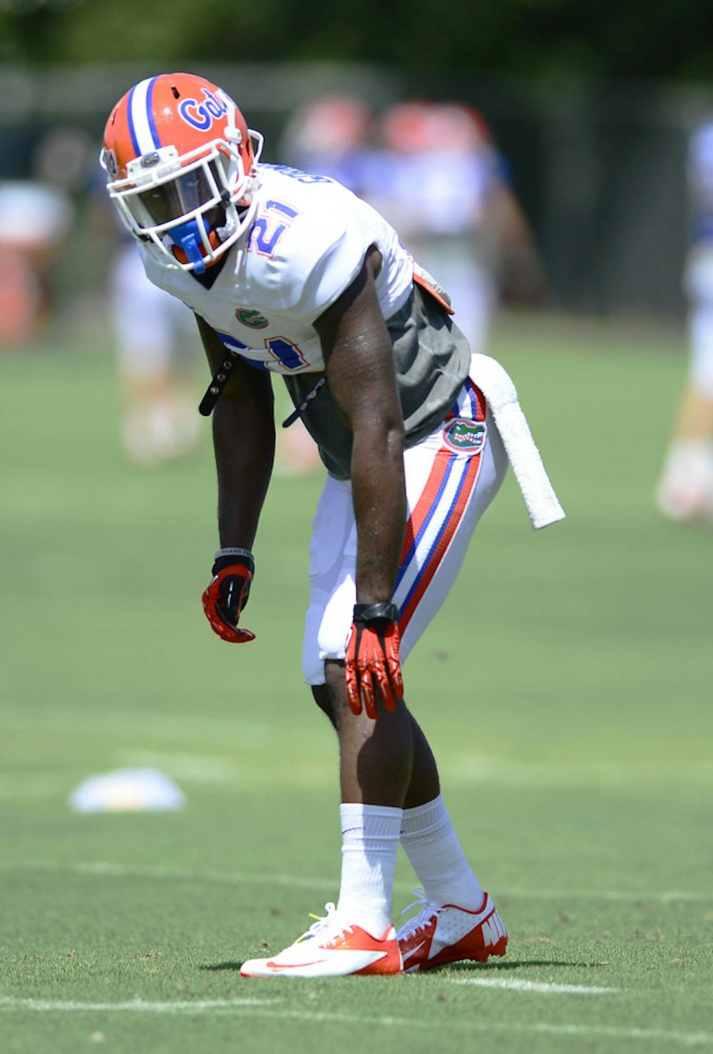 <p align="justify">Freshman running back Kelvin Taylor lines up during practice on Monday. Taylor came to UF as a four-star recruit.</p>