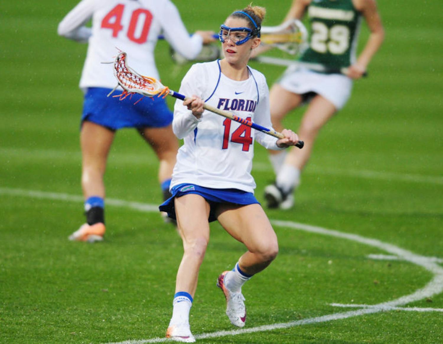Nora Barry drives toward the ball during Florida’s 21-5 win against Jacksonville on Feb. 12 at Donald R. Dizney Stadium. Barry had one assist in Florida’s 13-9 win against Penn State on Sunday.