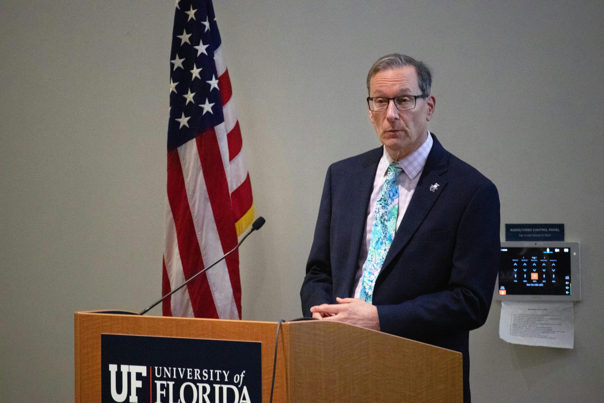 Provost Joseph Glover presents updates from Tallahassee about Critical Race Theory and intersectionality teachings at the university to the Senate Thursday, March 23, 2023.