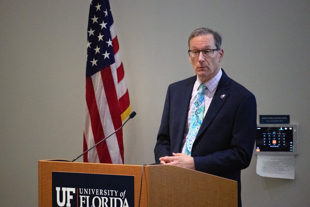 <p>Provost Joseph Glover presents updates from Tallahassee about Critical Race Theory and intersectionality teachings at the university to the Senate Thursday, March 23, 2023.</p>