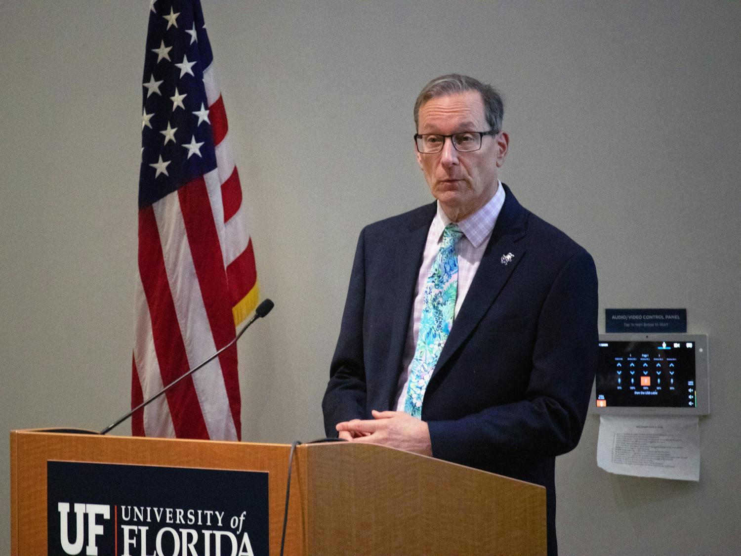 Provost Joseph Glover presents updates from Tallahassee about Critical Race Theory and intersectionality teachings at the university to the Senate Thursday, March 23, 2023.