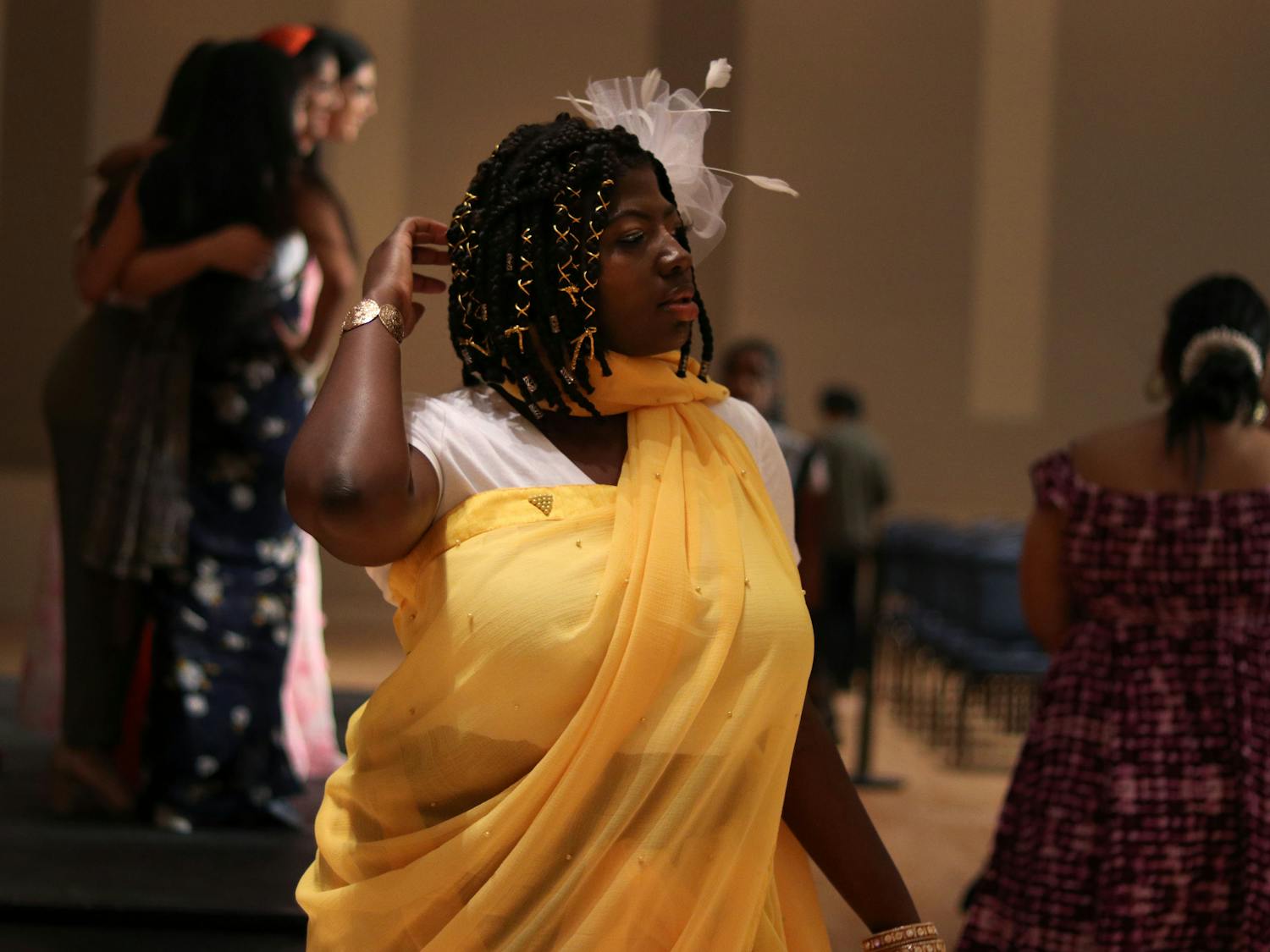 Budelynn Noel, 22, strikes a pose at Asha Florida’s Indo Western Fashion Show Friday night at the Reitz Union Rion Ballroom.
