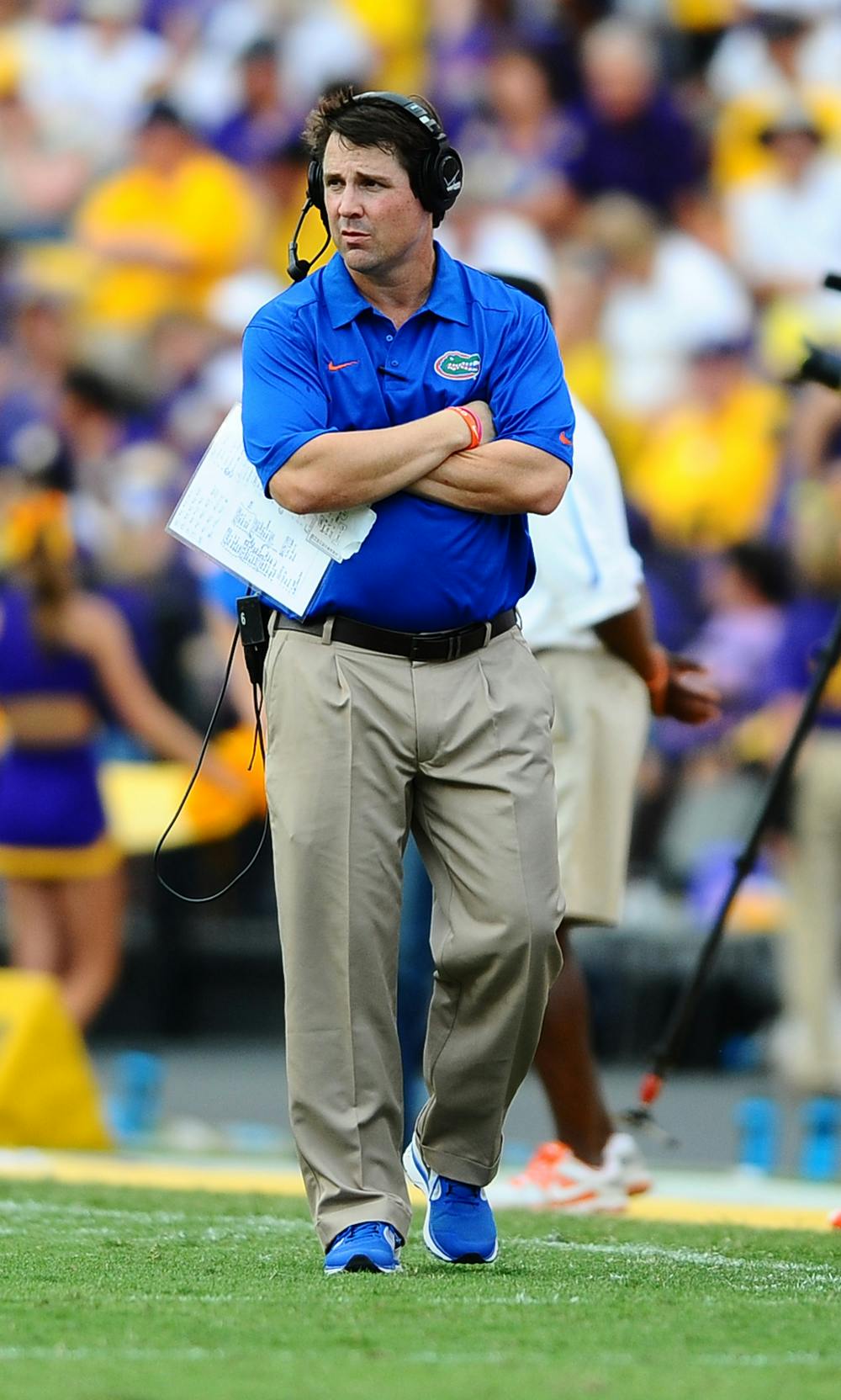 <p>Will Muschamp watches from the sideline during Florida’s 17-6 loss to LSU on Oct. 12 in Baton Rouge, La. </p>