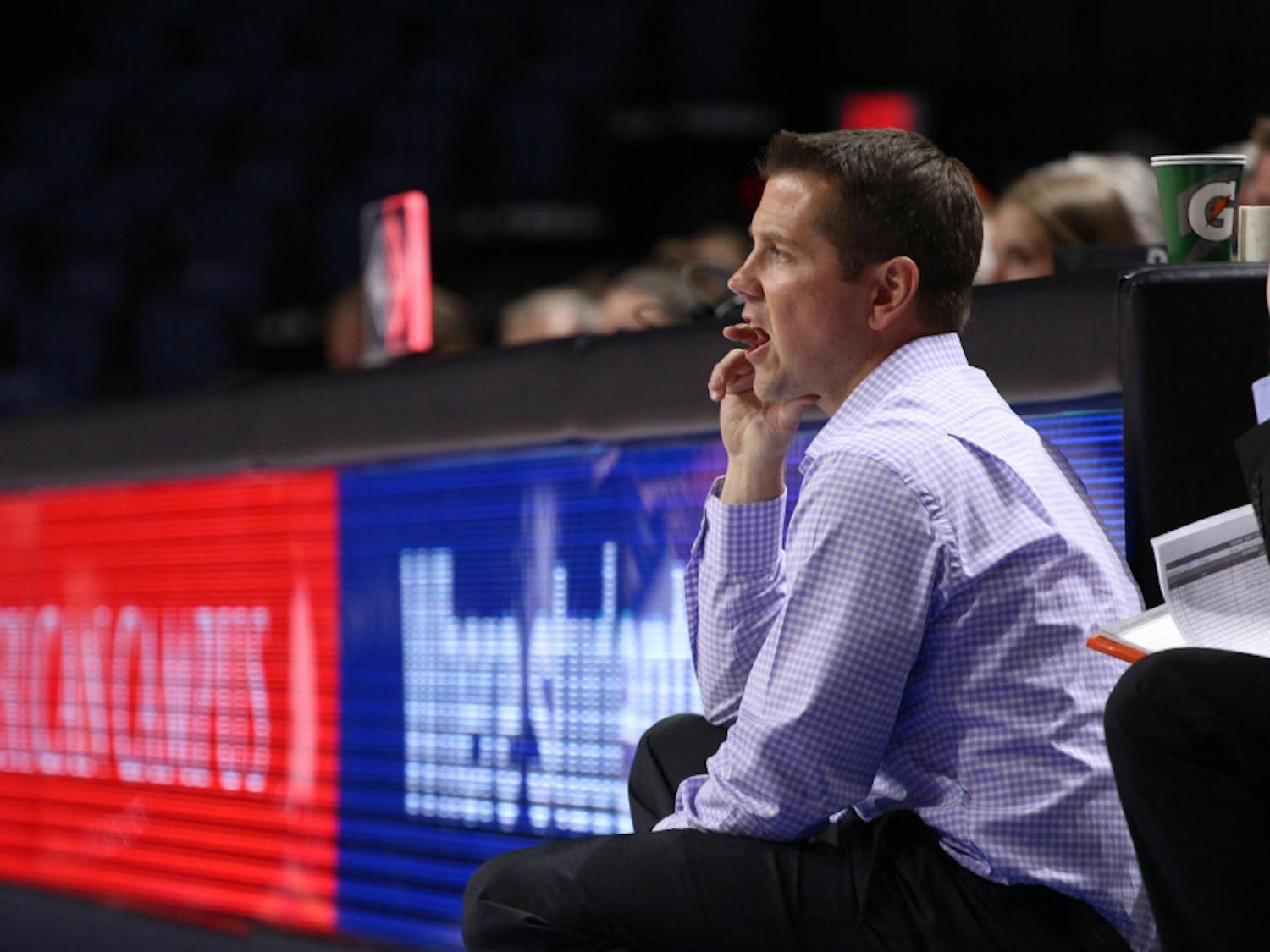 After losing his eighth conference game of the season, UF coach Cameron Newbauer remained positive about his team's effort. “I could not be more proud of this group and their fight tonight on the road against a top-15 team,” he said.
