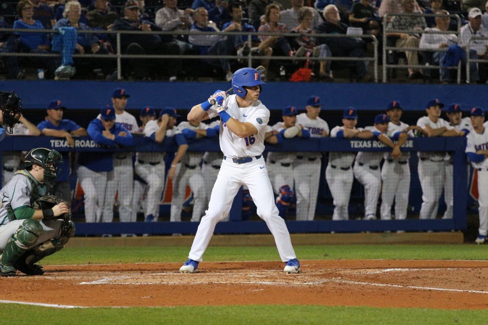 <p>Center fielder Wil Dalton hit three home runs in Florida's Game 1 win over Stony Brook. </p>