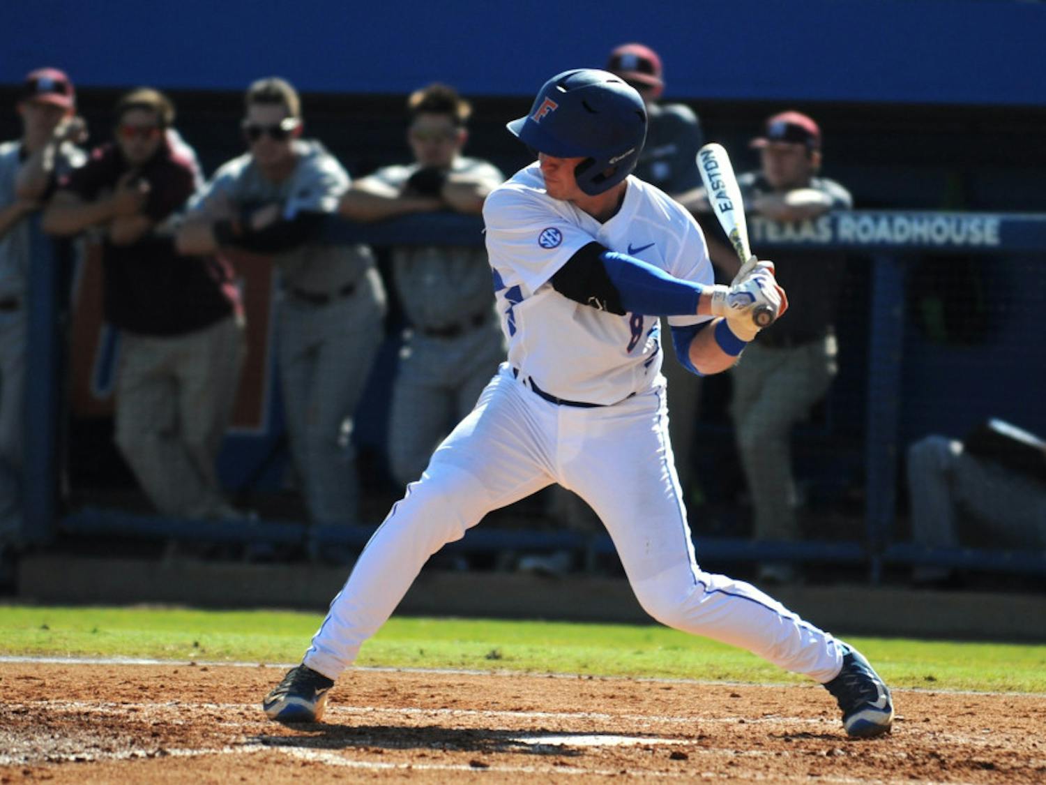 Deacon Liput bats during Florida's 2-1 loss to Mississippi State on April 10, 2016, at McKethan Stadium.