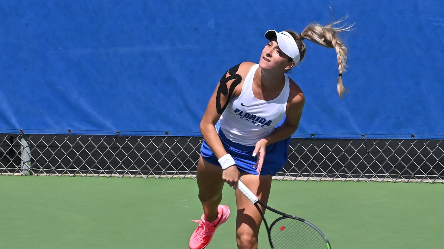 Florida&#x27;s McCartney Kessler serves a ball to start a game versus Texas A&amp;M in 2021. Although her team&#x27;s season is over, Kessler will continue to compete as an individual.