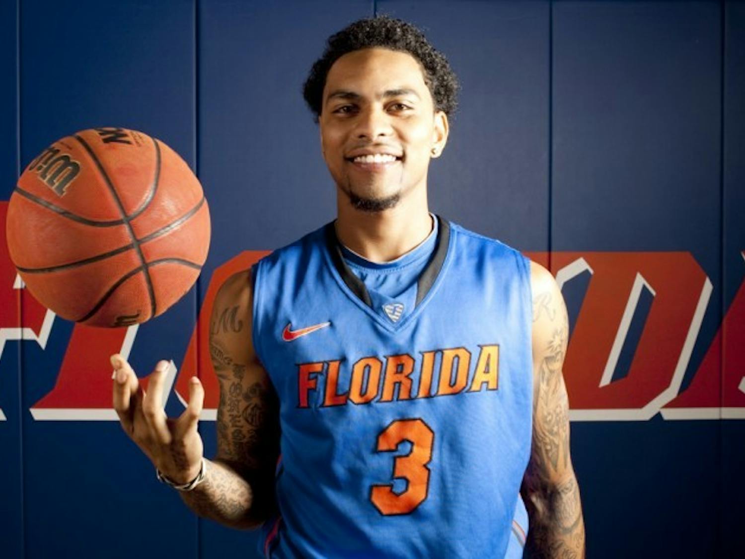 Redshirt senior guard Mike Rosario poses during Florida’s media day on Wednesday. Rosario struggled with injuries and inconsistency in 2011-12, averaging only 14.4 minutes per game.