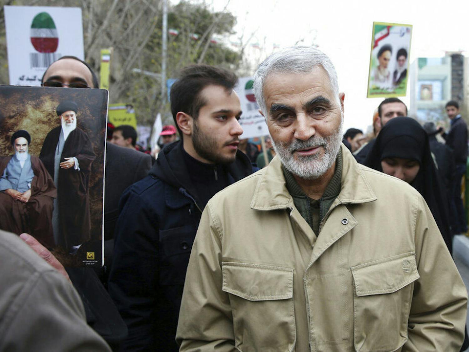 FILE - In this Thursday, Feb. 11, 2016, file photo, Qassem Soleimani, commander of Iran's Quds Force, attends an annual rally commemorating the anniversary of the 1979 Islamic revolution, in Tehran, Iran. Iraqi TV and three Iraqi officials said Friday, Jan. 3, 2020, that Gen. Qassem Soleimani, the head of Iran’s elite Quds Force, has been killed in an airstrike at Baghdad’s international airport. (AP Photo/Ebrahim Noroozi, File)