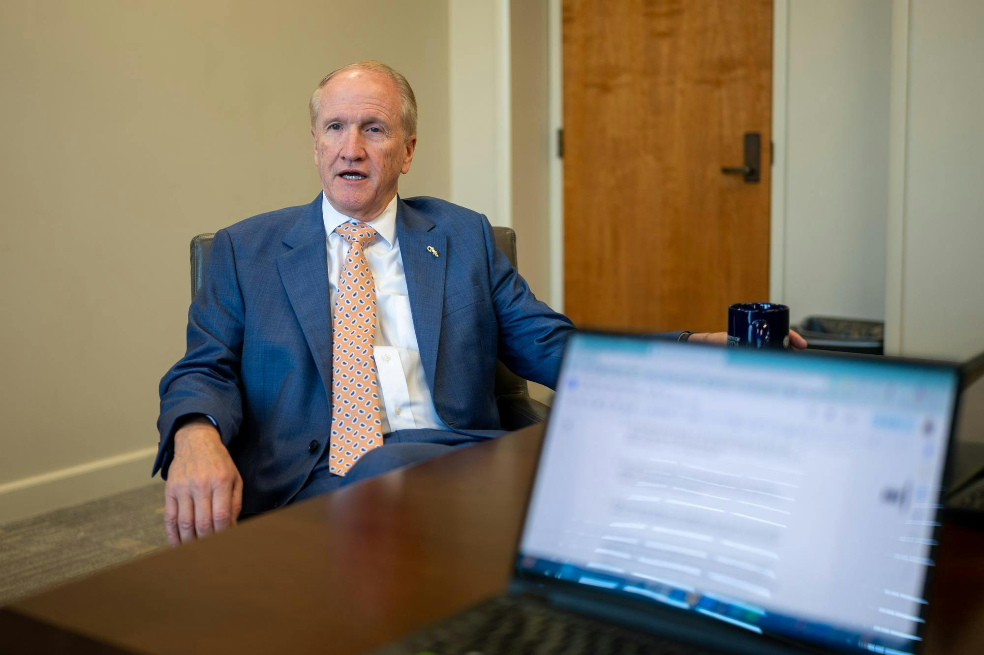 UF President Dr. Stuart Bell speaks during an interview in the Presidential Conference Room at Tigert Hall, Thursday, Aug. 14, 2026, in Gainesville, Fla.