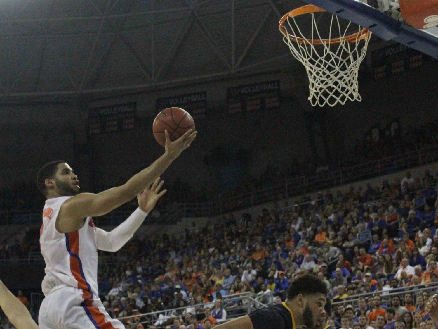 Brandone Francis-Ramirez goes for a layup during Florida’s win over West Virginia on Jan. 30, 2016, in the O’Connell Center.