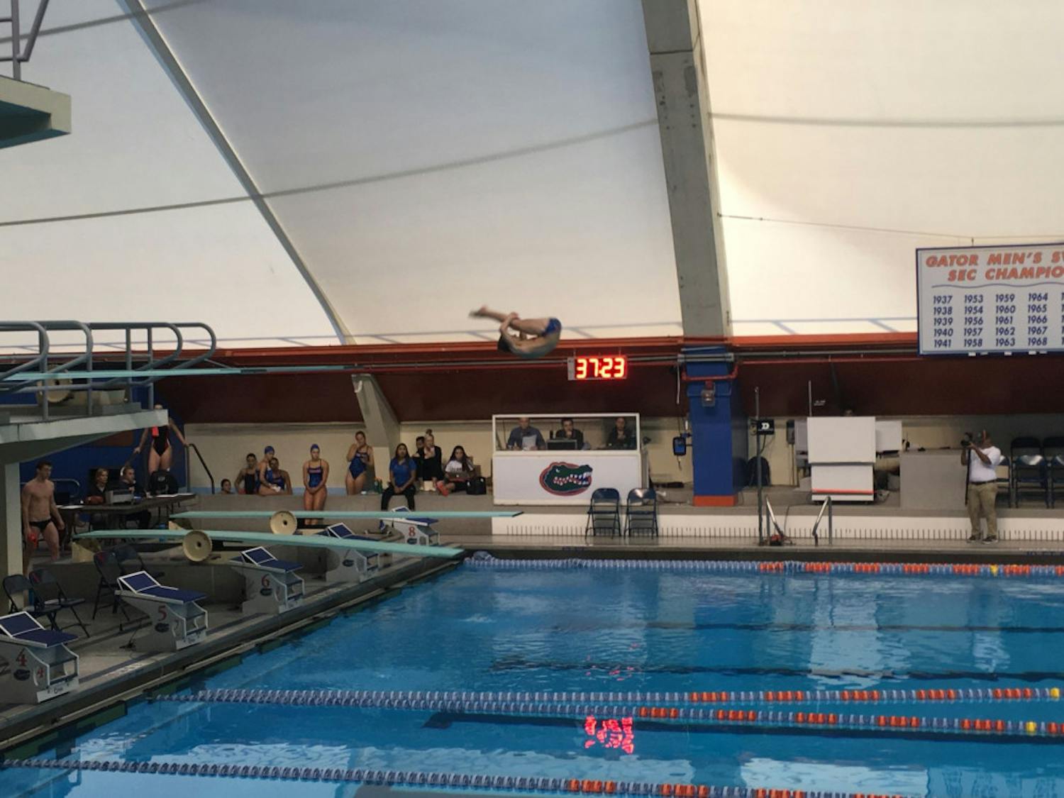 The Florida-Georgia swimming and diving meet started on Thursday with the diving event. The swimmers will compete today at 10 a.m.