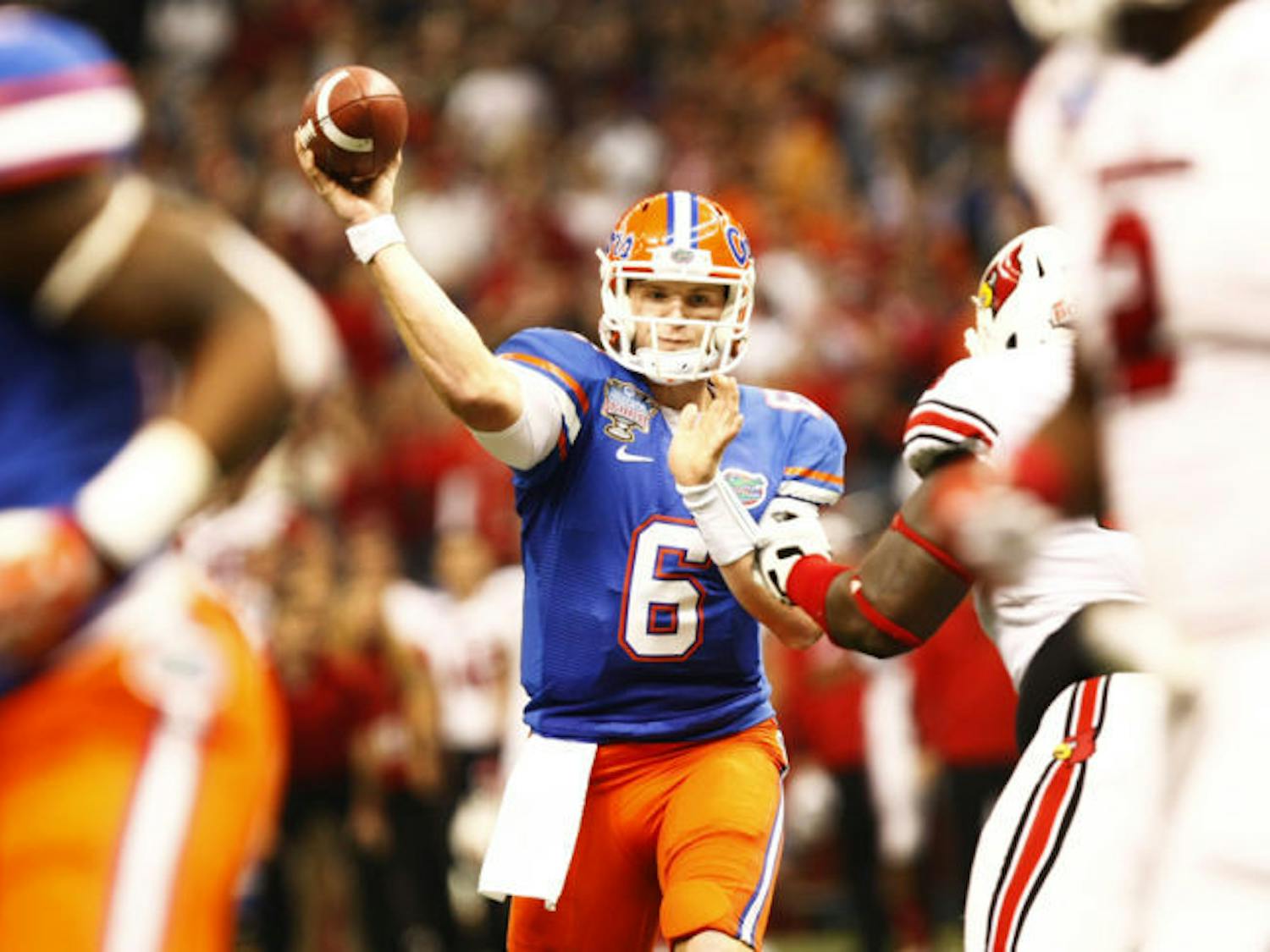 Quarterback Jeff Driskel attempts a pass during Florida’s 33-23 loss to Louisville on Jan. 2 at the Superdome in New Orleans. This season will be Driskel’s second as UF’s starting signal-caller.