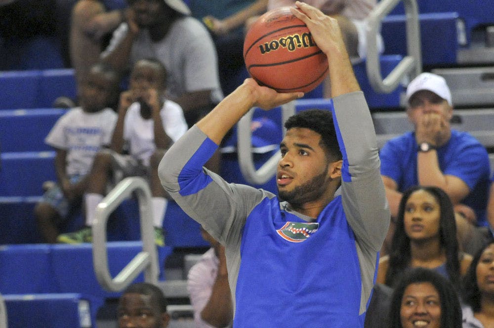 UF guard Brandone Francis-Ramirez shoots during the Gators Madness three-point shooting contest on Oct. 2, 2015, in the O'Connell Center.