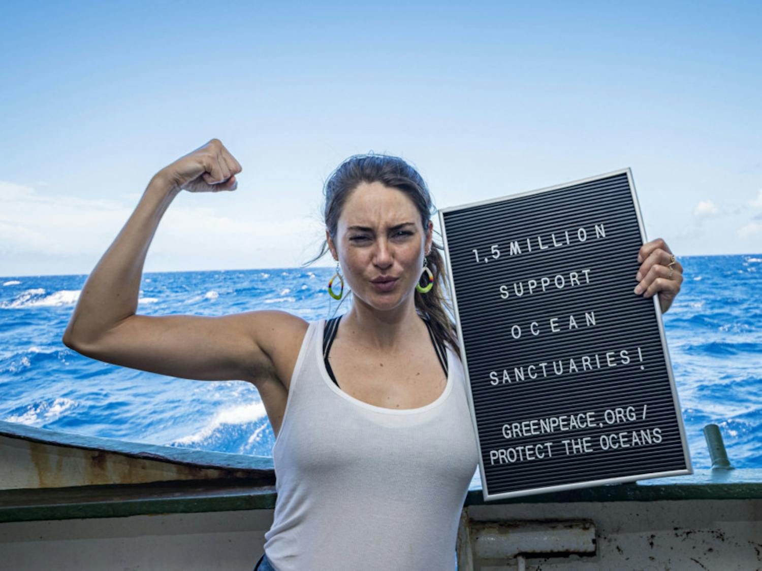 Shailene Woodley joined UF researchers Nerine Constant and Alexandra Gulick on a Greenpeace expedition to the Sargasso Sea. Woodley wrote a TIME article detailing her experiences on the expedition and how she will continue advocating for protecting the oceans.© Shane Gross / Greenpeace 