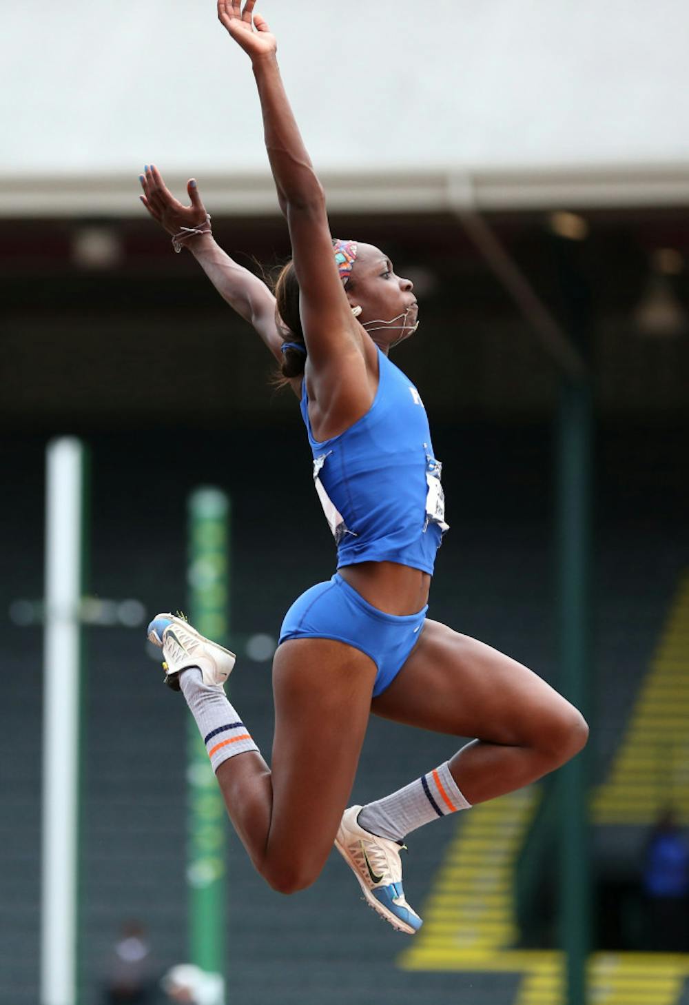 <p>Florida's Brittany Harrell competes in the heptathlon long jump at the NCAA track and field championships on Friday.</p>