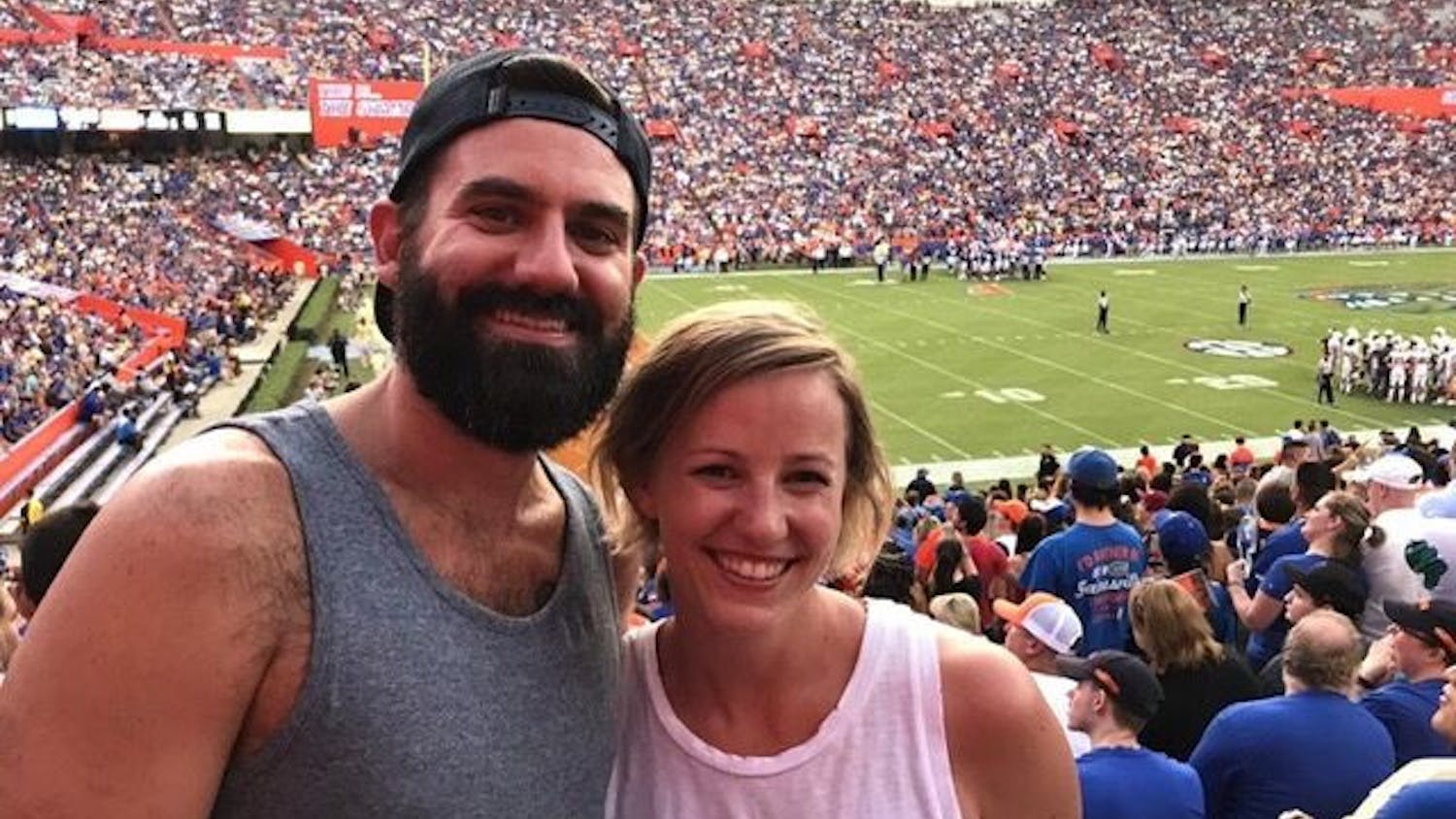 Matthew Baldwin and Stephanie Rüegg at the Gator football game against University of Tennessee-Martin on Sept. 7, 2019. This was Rüegg’s first-ever American football game she attended.&nbsp;
&nbsp;