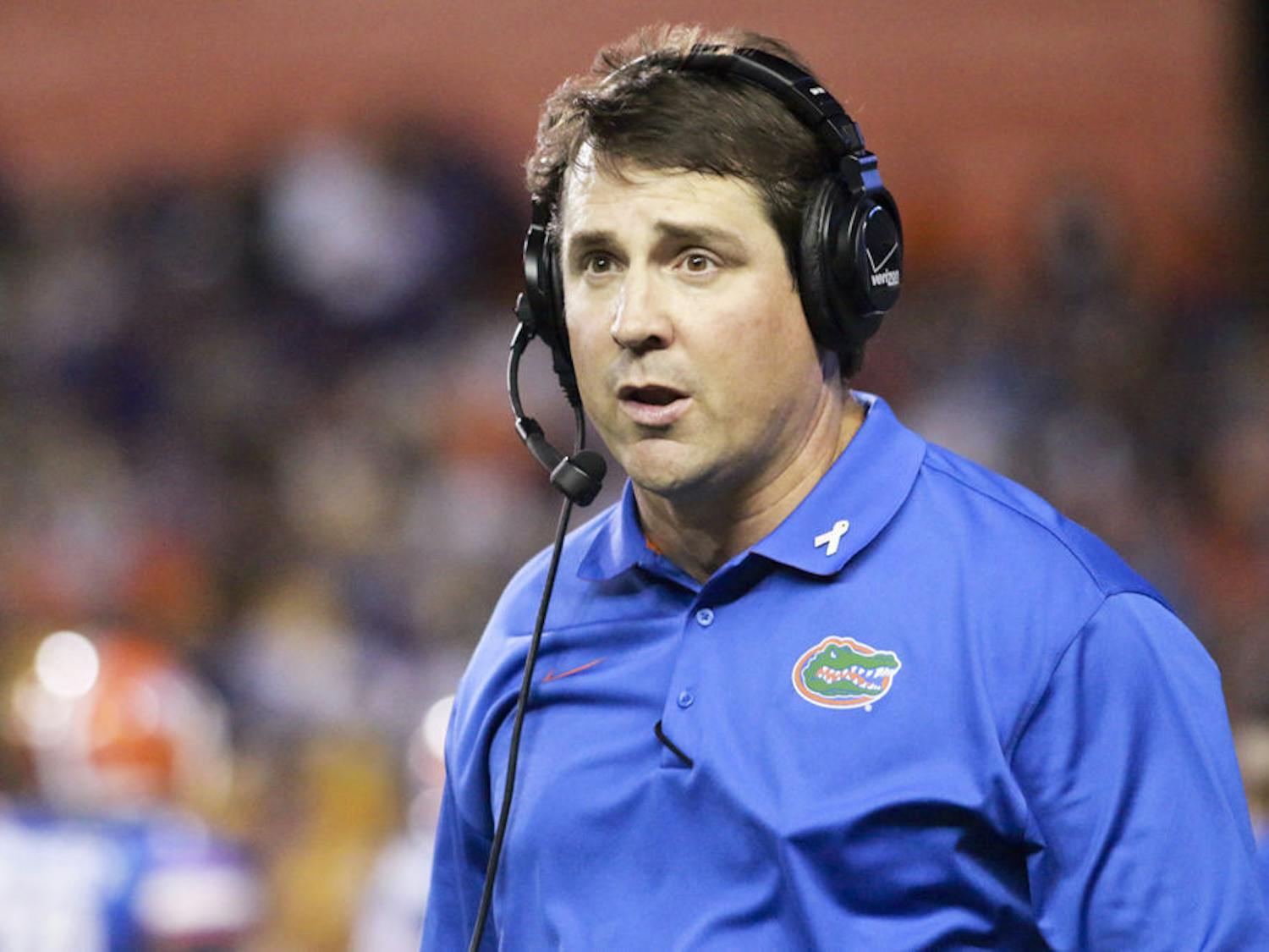 Will Muschamp looks down the field during Florida's 30-27 loss to LSU on Saturday at Ben Hill Griffin Stadium.