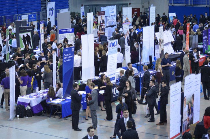 Students gather in the Stephen C. O’Connell Center on Tuesday during the nontechnical day of UF’s Career Showcase. The second day of recruiting will feature the Technical Career Showcase — geared toward students looking for work in engineering, biology, computer sciences and other technical backgrounds.&nbsp;
