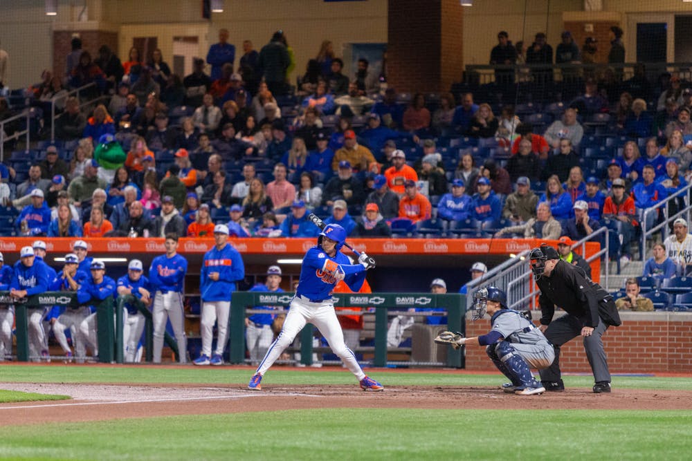 Florida baseball sophomore shortstop Colby Shelton prepares to swing in the Gators' win over the University of North Florida on Wednesday, February 21, 2024. 