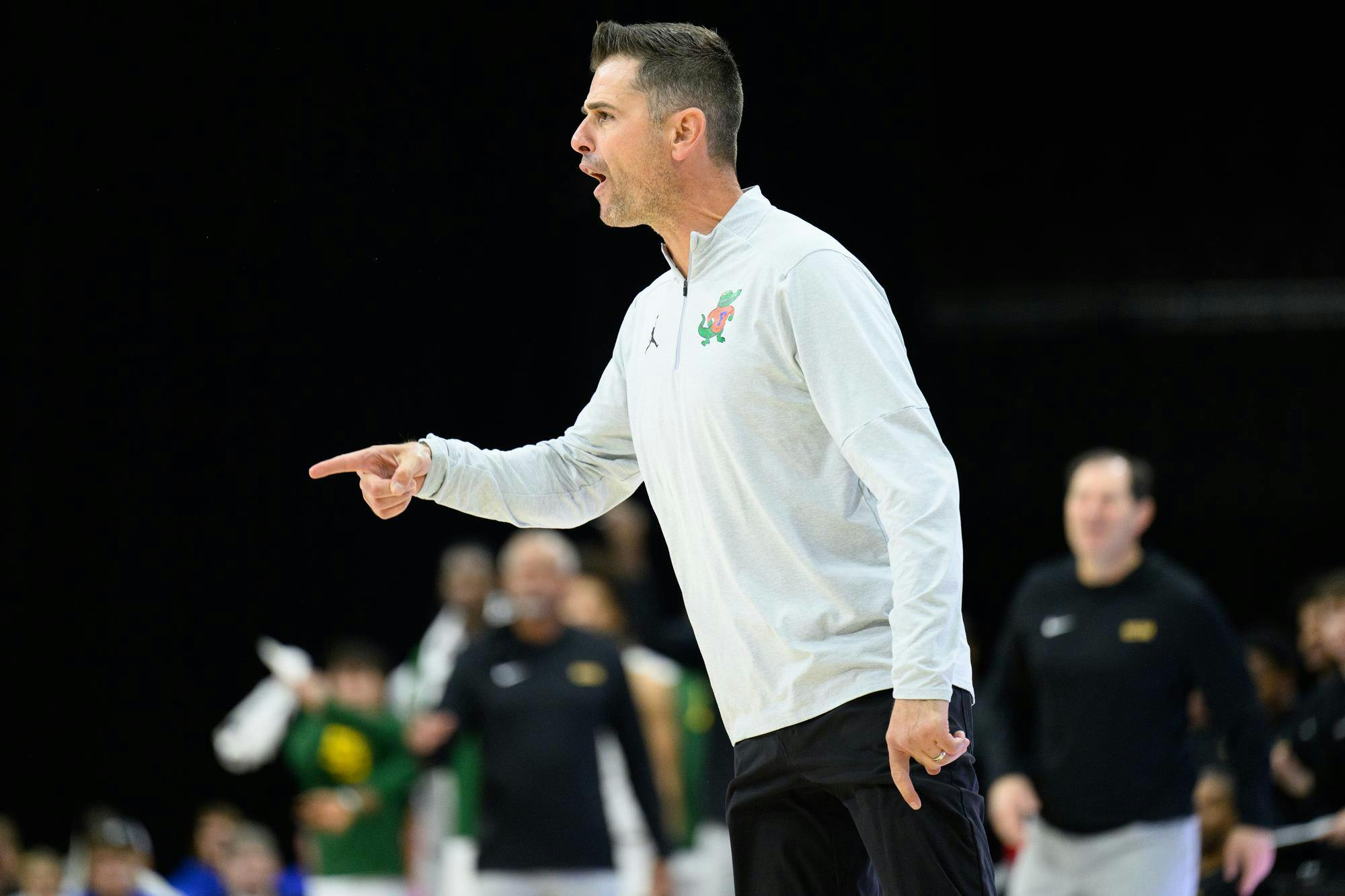 Florida head coach Todd Golden yells during the second half of an NCAA men's basketball exhibition game against Baylor, Sunday, Oct. 18, 2026, in Jacksonville, Fla.