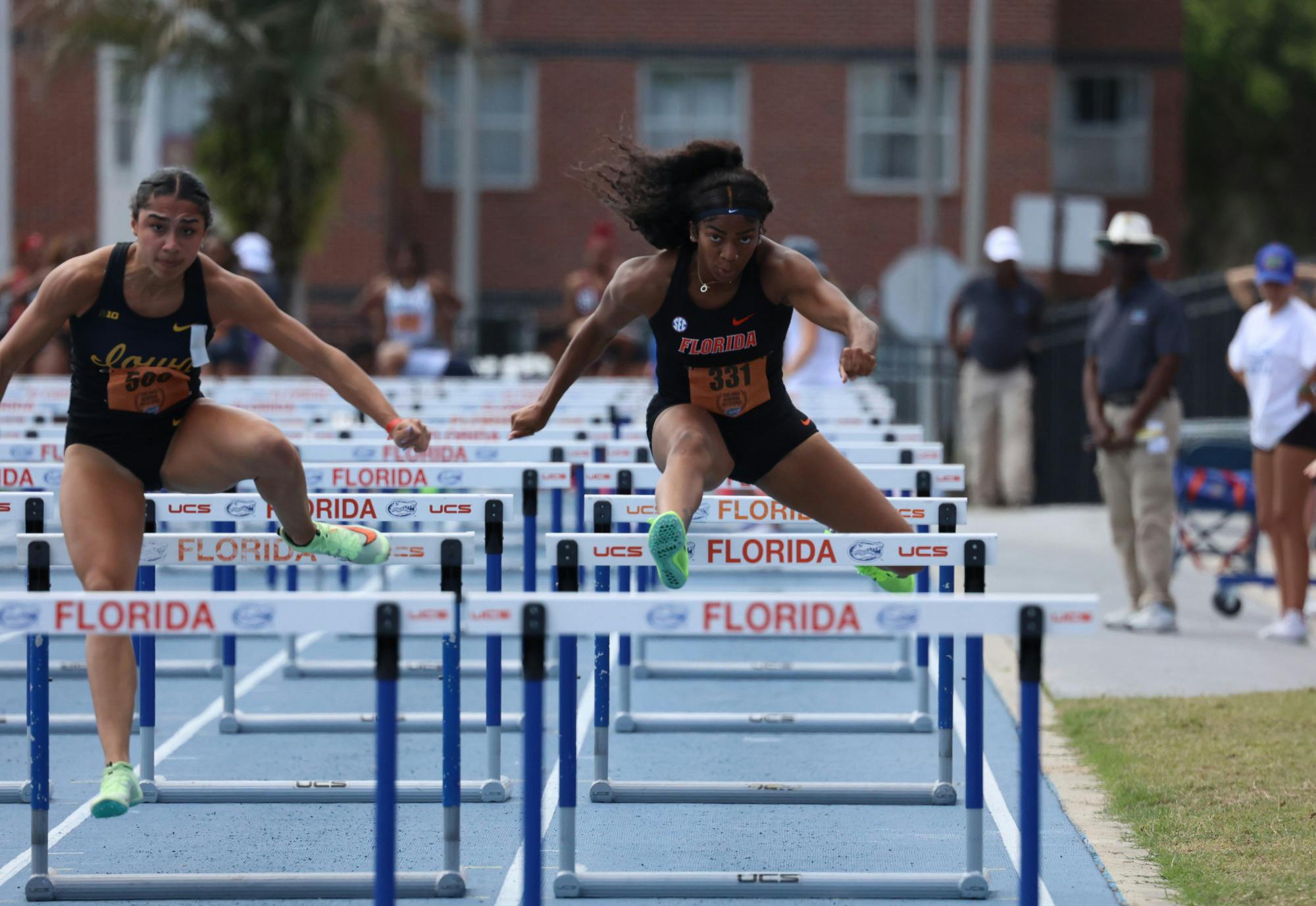 Florida redshirt senior Imani Carothers hurdles during the Tom Jones Memorial Saturday, April 15, 2023.