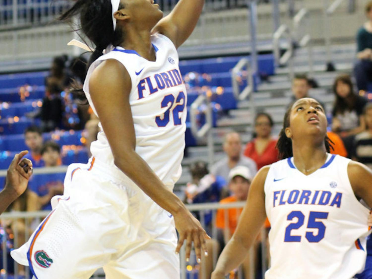 Forward Jennifer George attempts a shot in Florida’s 84-65 win against Georgia State on Nov. 11 in the O’Connell Center. In order to improve three-point shooting, coach Amanda Butler wants the Gators to establish the paint more with post players such as George.
