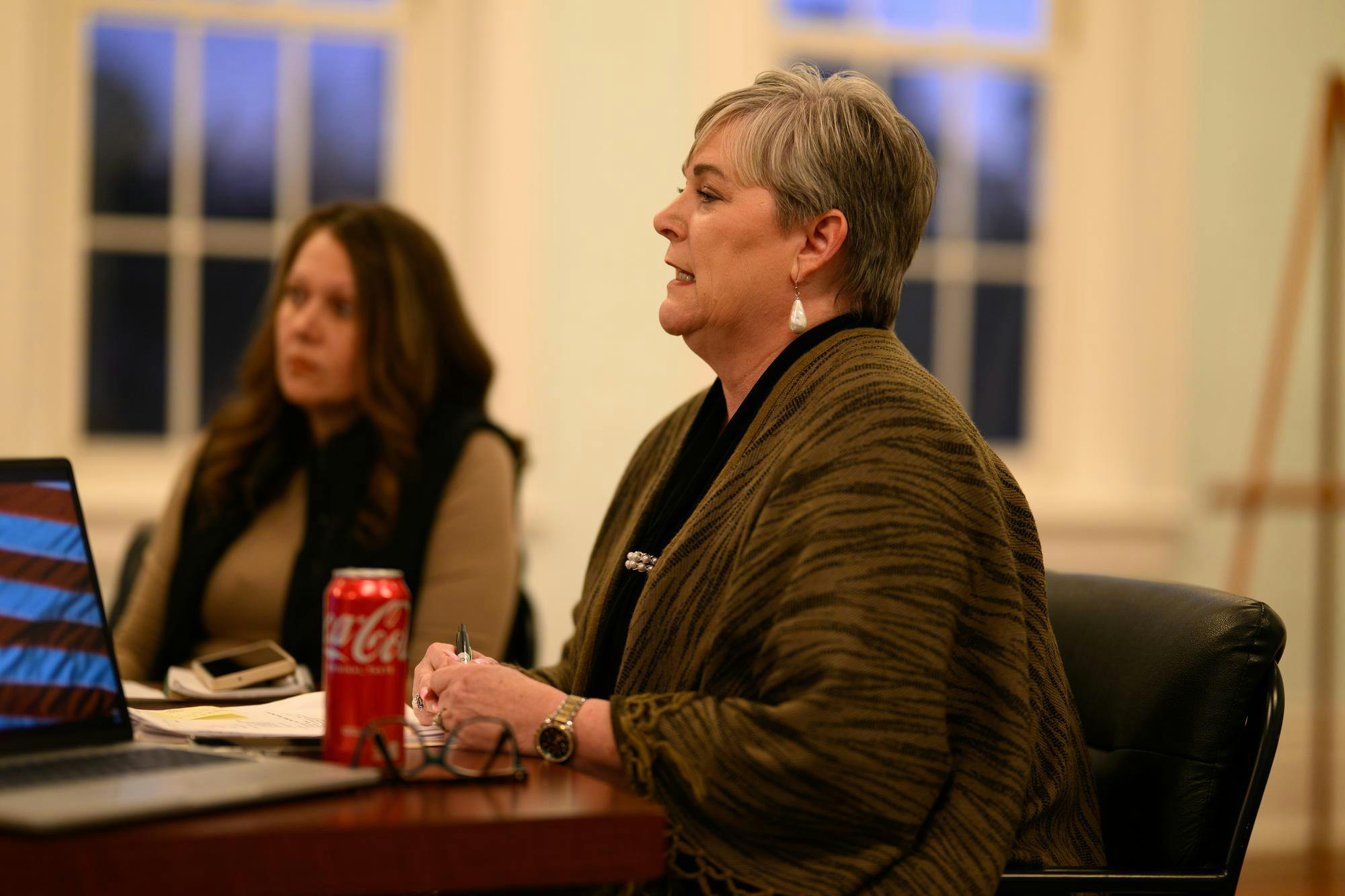 Principal Lacy Roberts speaks during a Newberry Charter School board meeting, Monday, Feb. 23, 2026, at The Little Red Schoolhouse in Newberry, Fla.