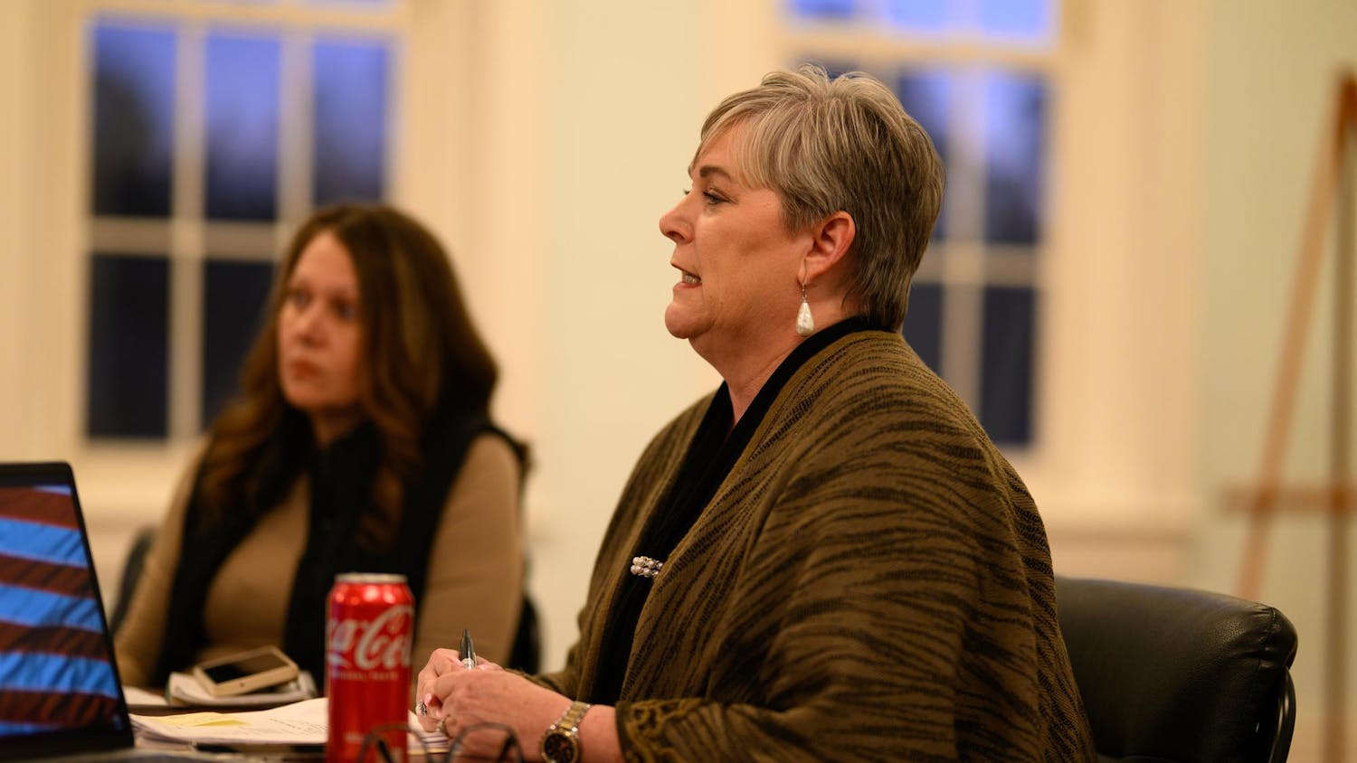 Principal Lacy Roberts speaks during a Newberry Charter School board meeting, Monday, Feb. 23, 2026, at The Little Red Schoolhouse in Newberry, Fla.