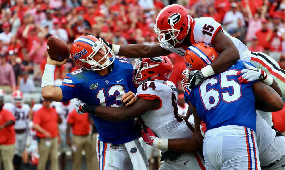 <p>Feleipe Franks completed 7 of 19 passes for a season-low 30 yards against Georgia in a 42-7 loss on Saturday.</p>