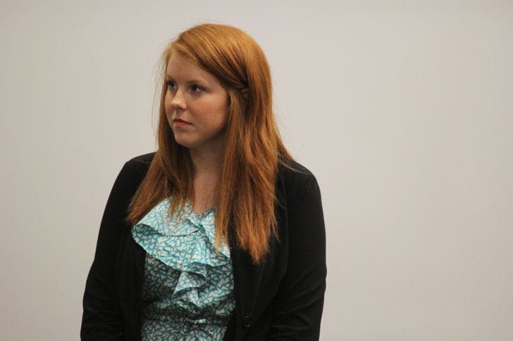 Brooke Liston a pre-nursing sophomore with more than 60 credits, is questioned by the Student Senate about her qualifications to serve as a nursing senator Tuesday.