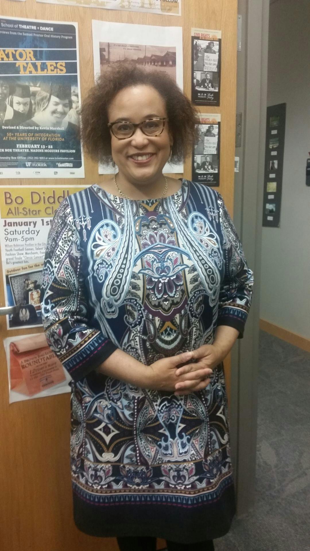 Duchess Harris, a&nbsp;Macalester College American studies professor, spoke to about 80 people Thursday evening in Smathers Library. Her grandmother Miriam Mann was a “human computer” in the 1960s at NASA.&nbsp;
&nbsp;