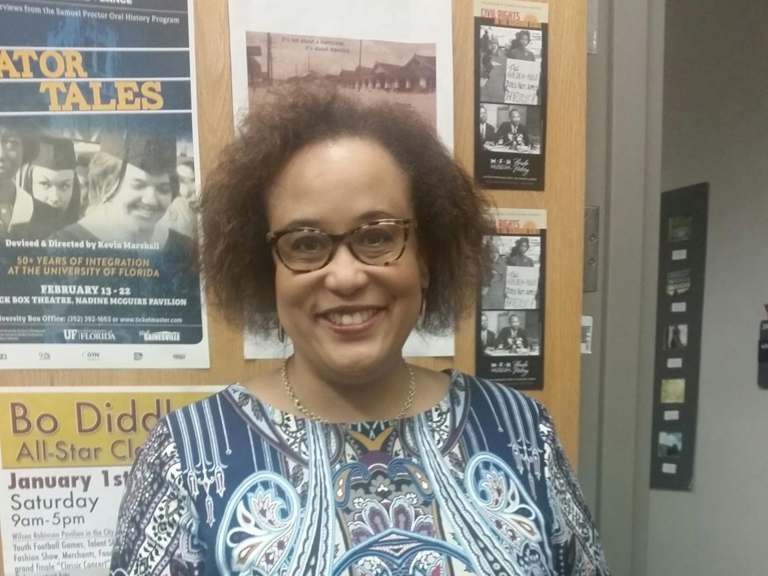 Duchess Harris, a&nbsp;Macalester College American studies professor, spoke to about 80 people Thursday evening in Smathers Library. Her grandmother Miriam Mann was a “human computer” in the 1960s at NASA.&nbsp;
&nbsp;