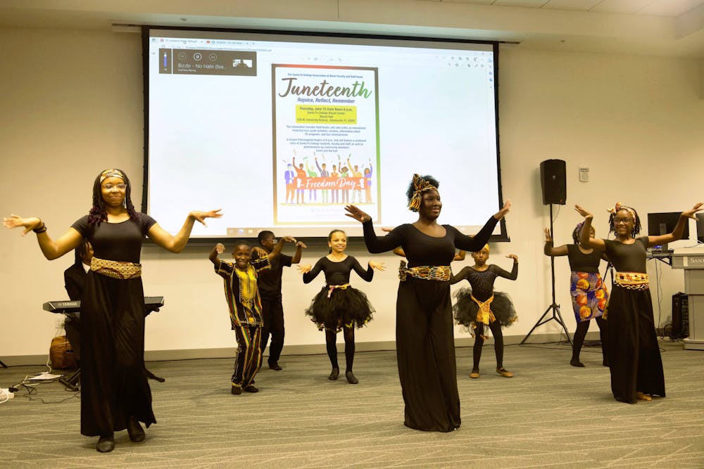<p>Ministries of Expressive Song and Dance perform a dance to the song No Hate by Bizzle at Santa Fe’s Blount Hall on Thursday, June 15, 2023. <br/><br/></p>