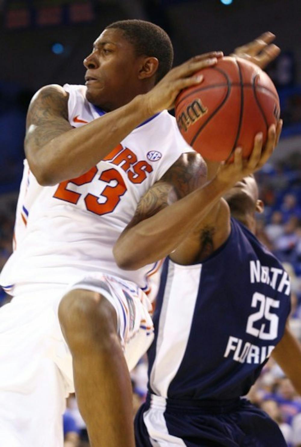 <p>Florida freshman Brad Beal (23) scored 12 points and grabbed 10 rebounds in a 91-55 win against UNF on Wednesday.</p>