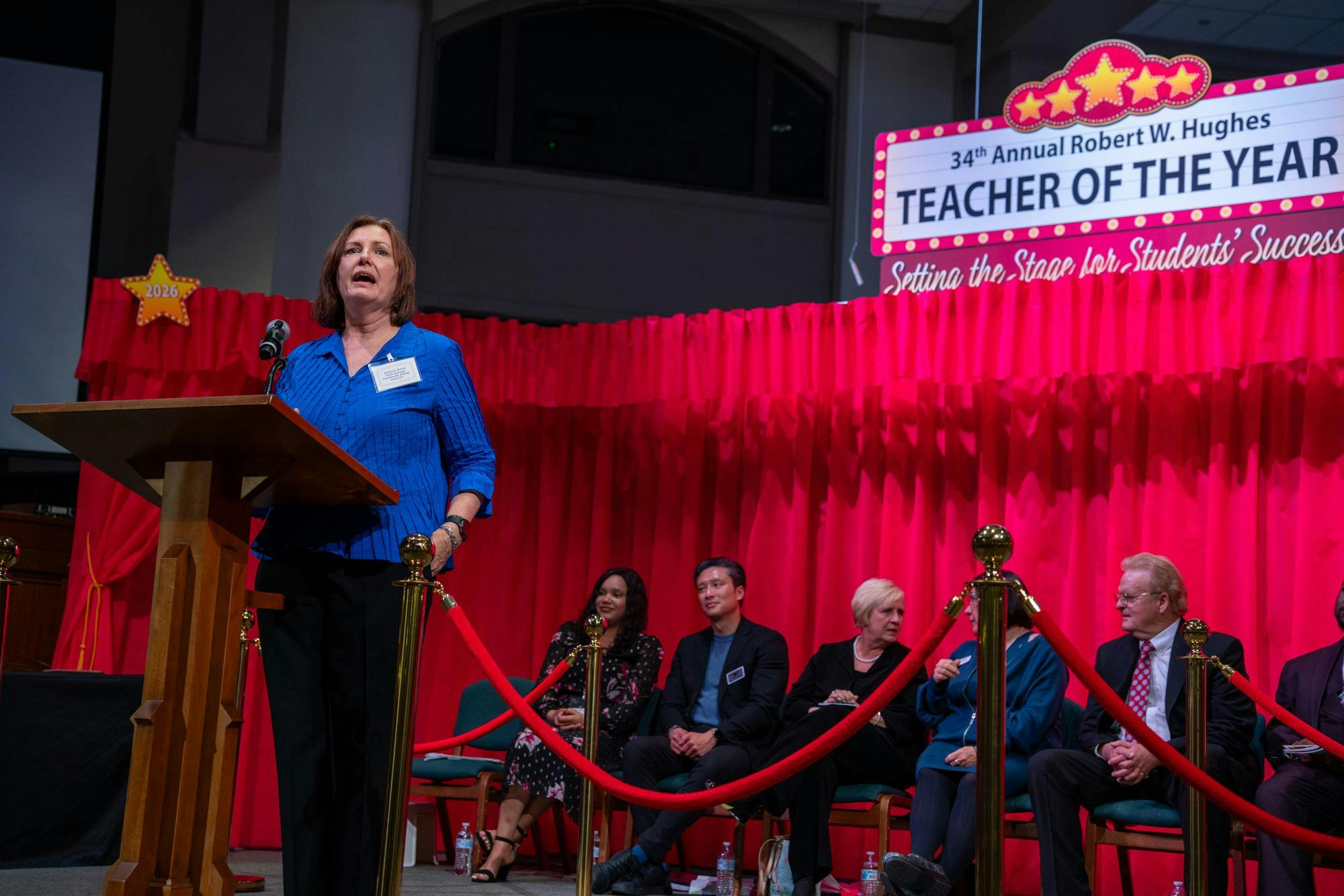Teacher of the year winner Barbra Brock addresses the audience at Trinity United Methodist Church in Gainesville, Fla., Wednesday, Jan. 22, 2026.  
