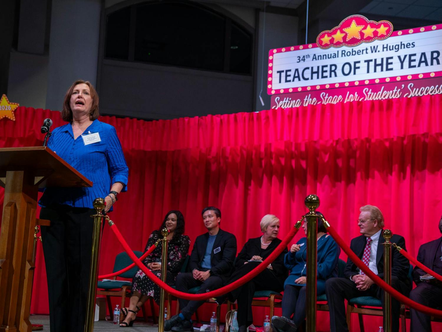 Teacher of the year winner Barbra Brock addresses the audience at Trinity United Methodist Church in Gainesville, Fla., Wednesday, Jan. 22, 2026.