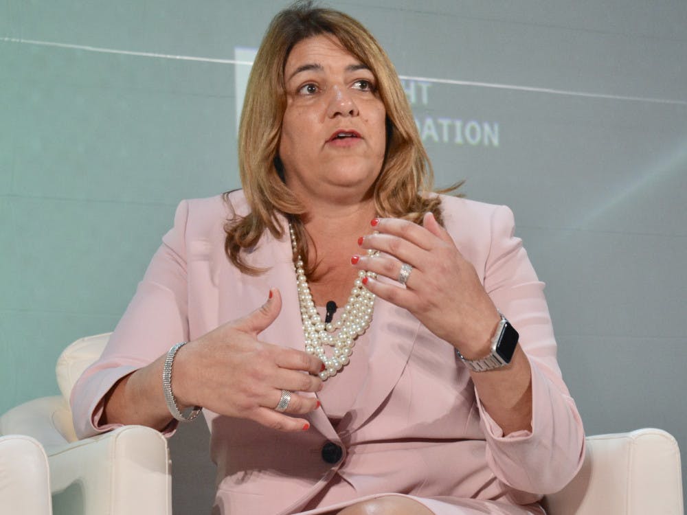 Madeline Pumariega, chancellor of the Florida College System, makes a point at the Florida Priorities Summit.