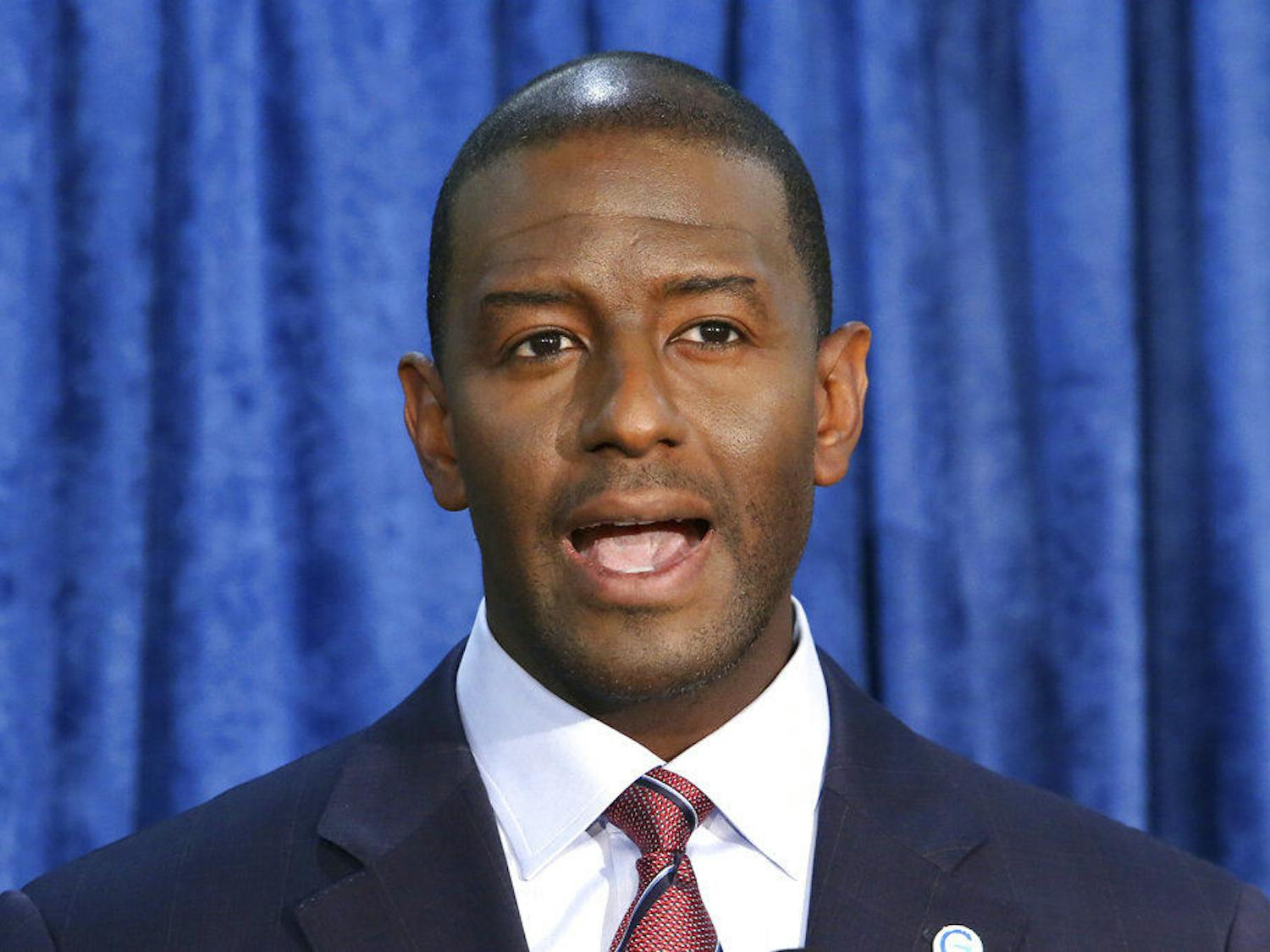 FILE - In this Nov. 10, 2018 file photo, Andrew Gillum the Democrat candidate for governor speaks at a news conference in Tallahassee, Fla. Gillum is named in a police report Friday, March 13, 2020 saying he was “inebriated" and initially unresponsive in a hotel room where authorities found baggies of suspected crystal methamphetamine. Gillum, the former Tallahassee mayor who ran for governor in 2018, is not charged with any crime. The Miami Beach police report says that Gillum was allowed to leave the hotel for home after he was checked out medically. (AP Photo/Steve Cannon, File)