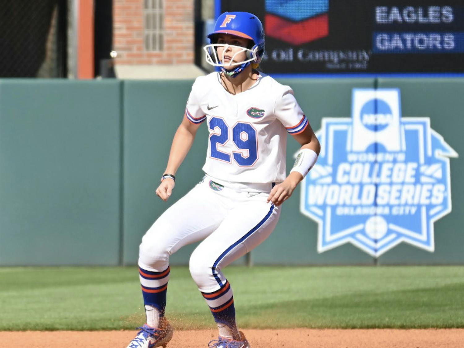 Freshman Katie Kistler rounds second base against Charlotte Feb. 20